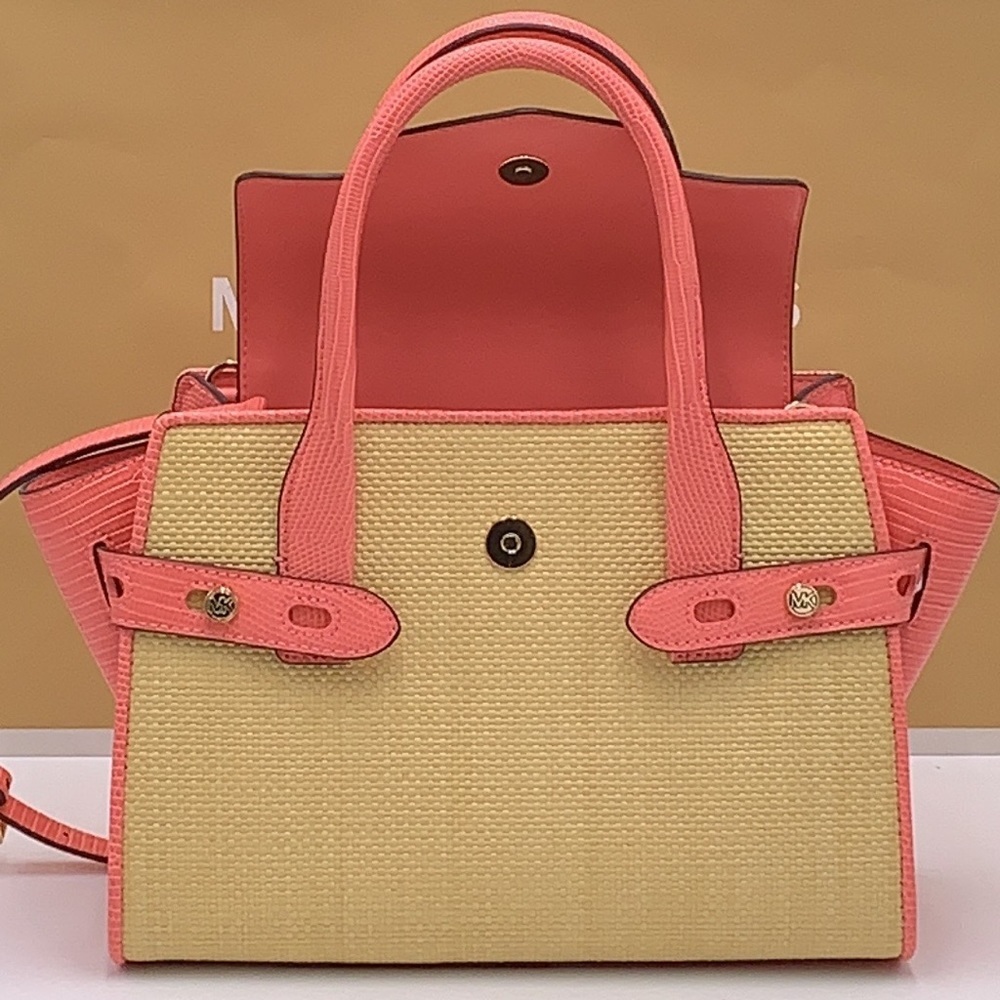 MICHAEL KORS CARMEN MEDIUM FLAP MESSENGER SATCHEL GRAPEFRUIT COLOR - Picture 4 of 16